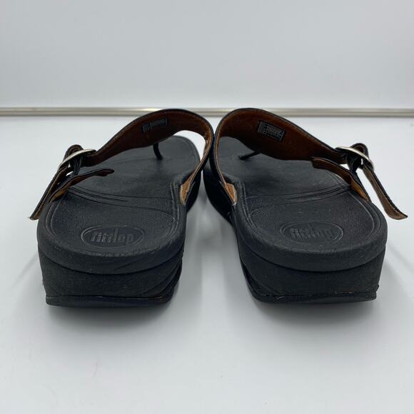 FitFlop Women's Black Leather Slip-On Flip-Flop Sandals Size 8 #350-001 - Picture 3 of 10
